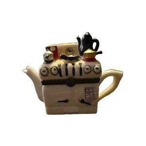 "Old Time"‎ Stove Themed Teapot Porcelain Hinged Trinket Box -As Is, See Pics